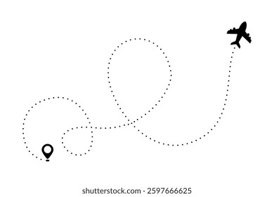 Airplane route. Travel from start point and dotted line tracing. Airplane flight direction 
