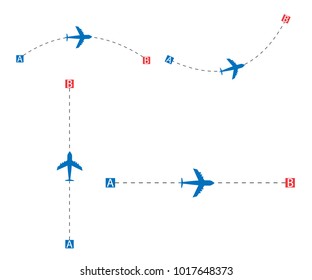 Airplane route vector illustration. International flight. Flight from point A in B. 
