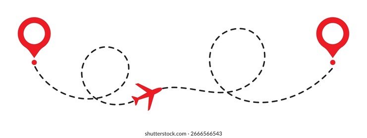 Flugstreckenvektorsatz: gepunktete Flugbahn-Illustration - herunterladbare Grafiken für Reise- und Navigationsdesigns