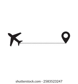 Airplane routes in dashed line trace. Plane route lines of aircraft tracking, location pins, planes, travel. Vector illustration . EPS 10 AI
