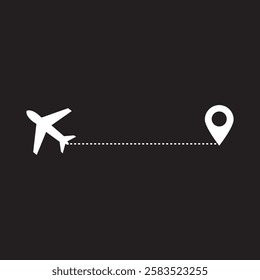  Airplane routes in dashed line trace. Plane route lines of aircraft tracking, location pins, planes, travel. Vector illustration . EPS 10 AI
