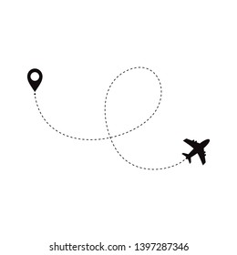 Airplane routes with dotted line on white background