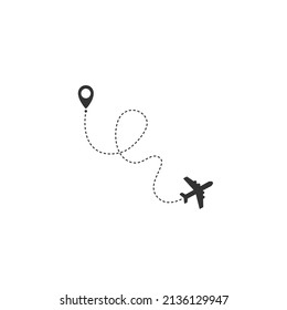 Airplane routes with dotted line on white background. Vector icon