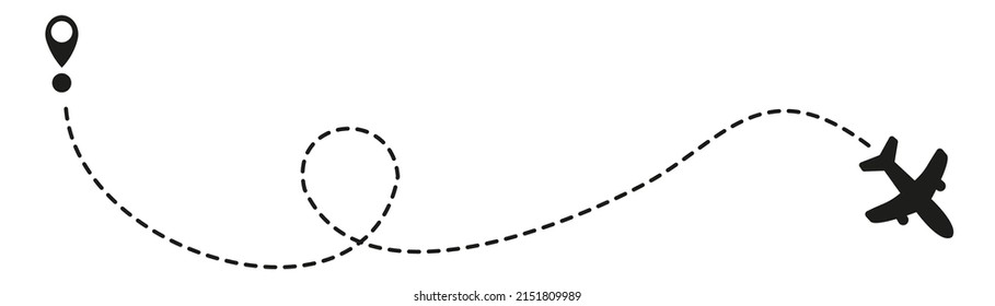 Airplane routes on white background. Romantic travel concept. Airplane line path, vector icon of air plane flight route on white background. Vector illustration.