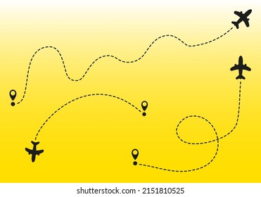 Airplane routes on white background. Romantic travel concept. Airplane line path, vector icon of air plane flight route on white background. Vector illustration.