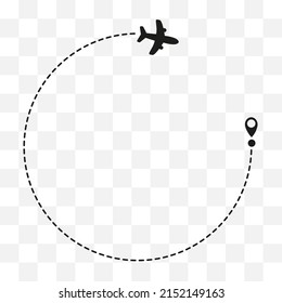 Airplane routes on white background. Romantic travel concept with circle path. Airplane line path, vector icon of air plane flight route on white background. Vector illustration.