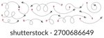 Airplane routes set. Plane dotted paths. Aircraft route dashed line. Aircraft tracking. Airplanes and location pins. Plane travel from start point. Vector illustration.