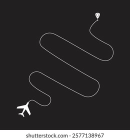 Airplane routes set. Plane paths. Aircraft tracking, planes, travel, map pins, location pins. Vector illustration.