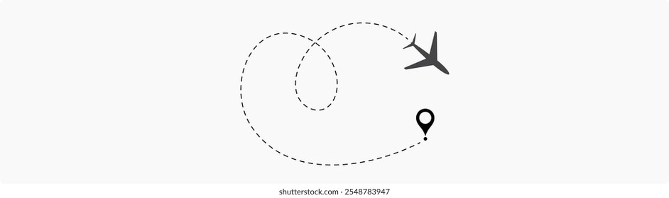 Airplane routes set. Plane route line. Planes dotted flight pathway. Plane paths. Aircraft tracking, planes, travel, map pins, location pins. airplane dotted route path icon vector symbol.