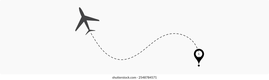 Airplane routes set. Plane route line. Planes dotted flight pathway. Plane paths. Aircraft tracking, planes, travel, map pins, location pins. airplane dotted route path icon vector symbol.