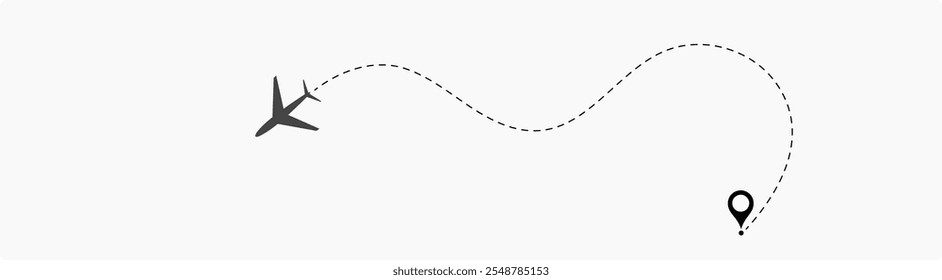 Airplane routes set. Plane route line. Planes dotted flight pathway. Plane paths. Aircraft tracking, planes, travel, map pins, location pins. airplane dotted route path icon vector symbol.