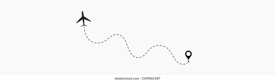 Airplane routes set. Plane route line. Planes dotted flight pathway. Plane paths. Aircraft tracking, planes, travel, map pins, location pins. airplane dotted route path icon vector symbol.