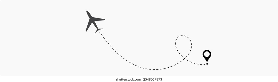 Airplane routes set. Plane route line. Planes dotted flight pathway. Plane paths. Aircraft tracking, planes, travel, map pins, location pins. airplane dotted route path icon vector symbol.