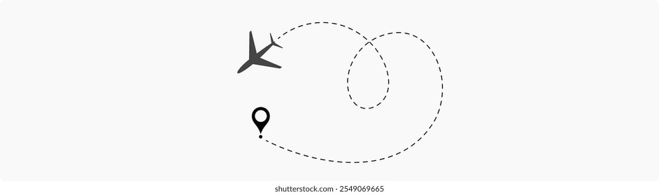 Airplane routes set. Plane route line. Planes dotted flight pathway. Plane paths. Aircraft tracking, planes, travel, map pins, location pins. airplane dotted route path icon vector symbol.