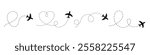 Airplane routes set. Airplane route along the dotted line. Flight path of the aircraft. Plane paths. Aircraft tracking, planes, travel, romantic travel.