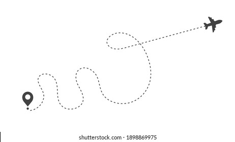 Airplane routes. Travel vector icon. Travel from start point and dotted line tracing.