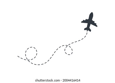 Airplane routes. Travel vector icon. Travel from start point and dotted line tracing.
