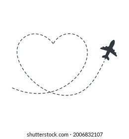 Airplane routes. Travel vector icon. Travel from start point and dotted line tracing.