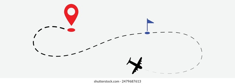 Airplane routes. Travel vector icon. Travel from start point and dotted line tracing. Travel route icon . Eps 10.
