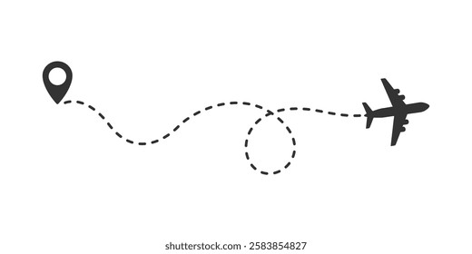 Airplane routes. Travel vector icon. Travel from start point and dotted line tracing