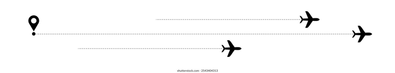 Rotas do avião Vetor, Ícone da trajetória da linha do avião, Rota de voo do avião com traço de linha, Conceito de viagem de rota tracejada, Papel de parede da rota de voo plano isolado, Símbolo de pista de aviação, Ícone do vetor de viagem.