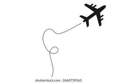 Airplane routh plane path illustration. Airplane travel icon illustration. Dotted path airplane illustration. Travel airplane icon concept. Plane and path icon.