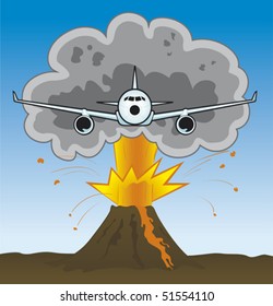 airplane run away from the ash of a volcano