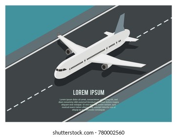 Airplane Running On The Runway, Simple Isometric Illustration 