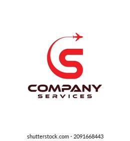 Airplane S letter logo vector, suitable for transportation, travel, delivery, logistics, cargo, tourist or related to airplanes.