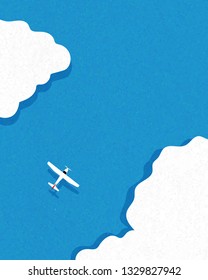 Airplane with sea and clouds. Travel concept.