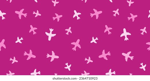 Airplane seamless pattern. Cute plane surface pattern for fashion print. Vector texture. Pink color.