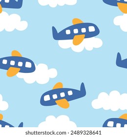 Airplane seamless pattern design for background, wallpaper, textile design, fabric, blanket, blanket for kids  card , wrapping paper , batik, carpet, notebook, diary cover,  and etc.