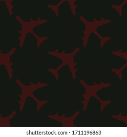 Airplane Seamless pattern on Dark background - Endless illustration.