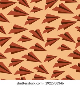 Airplane seamless pattern. Origami paper planes. Hand drawn background. Simple aircraft in sky seamless background.