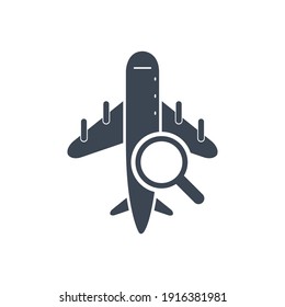 Airplane search icon. world travel airplane icon. find airplane schedule and ticket icon with vector illustration and flat style.