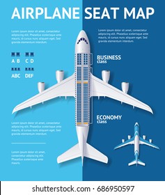 Airplane Seat Map Business Or Economy Class Card Plane And Place For Text. Vector Illustration