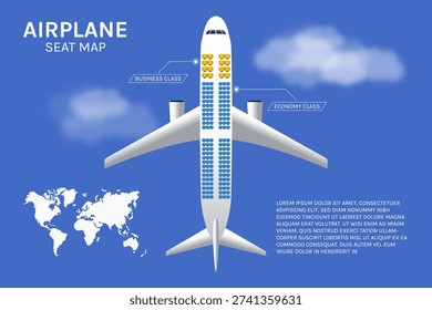 Airplane Seat Map Top View, Aircraft Seating Plan with Business and Economy Class Vector Illustration