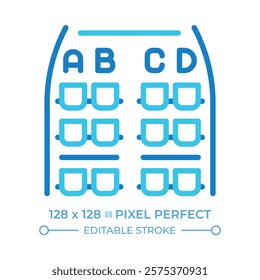 Airplane seat plan two color line icon. Rows in cabin. Seat arrangements. Seat selection during air travel. Bicolor outline symbol. Duotone linear pictogram. Isolated illustration. Editable stroke