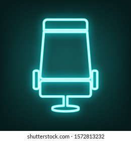 Airplane seat sign illustration. Cyan neon icon in the dark. Bluring. Luminescence. Illustration.