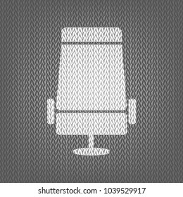 Airplane seat sign illustration. Vector. White knitted icon on gray knitted background. Isolated.