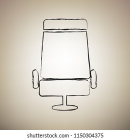 Airplane seat sign illustration. Vector. Brush drawed black icon at light brown background.