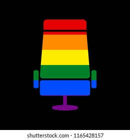 Airplane seat sign illustration. Vector. Icon with colors of LGBT flag at black background.