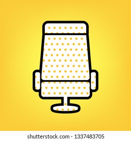 Airplane seat sign illustration. Vector. Yellow polka dot white icon with black contour at warm yellow background.