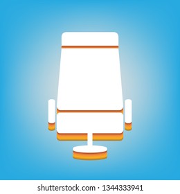 Airplane seat sign illustration. Vector. White icon with 3d warm-colored gradient body at sky blue background.