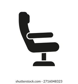 Icono sólido del asiento del avión. Símbolo De La Silueta De La Comodidad En Vuelo, Los Asientos De Viaje Y El Alojamiento De Pasajeros. Aviación Y Servicios Aéreos. Ilustración vectorial aislada.