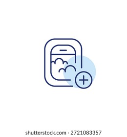Mejorar del asiento del avión, vista de la ventana. Agregar Actualizar de viaje. Icono de Vector de trazo perfecto y editable