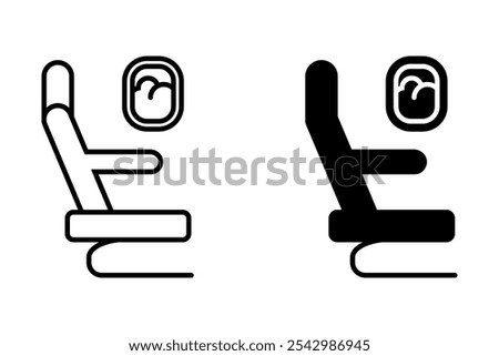 Airplane seat vector icon. Customizable thin and black line illustration. Contour symbol.