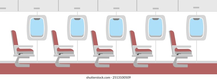 Airplane seat. Windows from inside the airplane. Airplane interior design. Airplane chair. Airline chair business class. Travelling by plane. Holiday by plane.