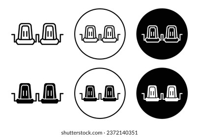 Airplane seats icon. Aeroplane seating chair symbol set. Plane travel passenger seat vector sign. Airplane Flight tourist recliner and comfortable seat line logo. Ventilated air cooling cabin chair 