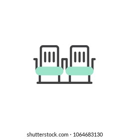 Airplane seats icon vector, linear flat sign, bicolor pictogram, green and gray colors. Two rows seats symbol, logo illustration
